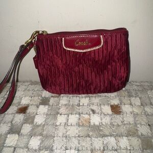 Coach Ashely Satin Burgundy Wristlet 7x5 Zip Close